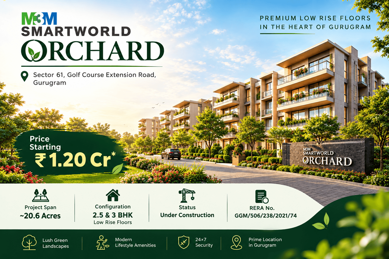 M3M Smartworld Orchard - 2.5 & 3 BHK Low Rise Floors in Sector 61 Gurugram